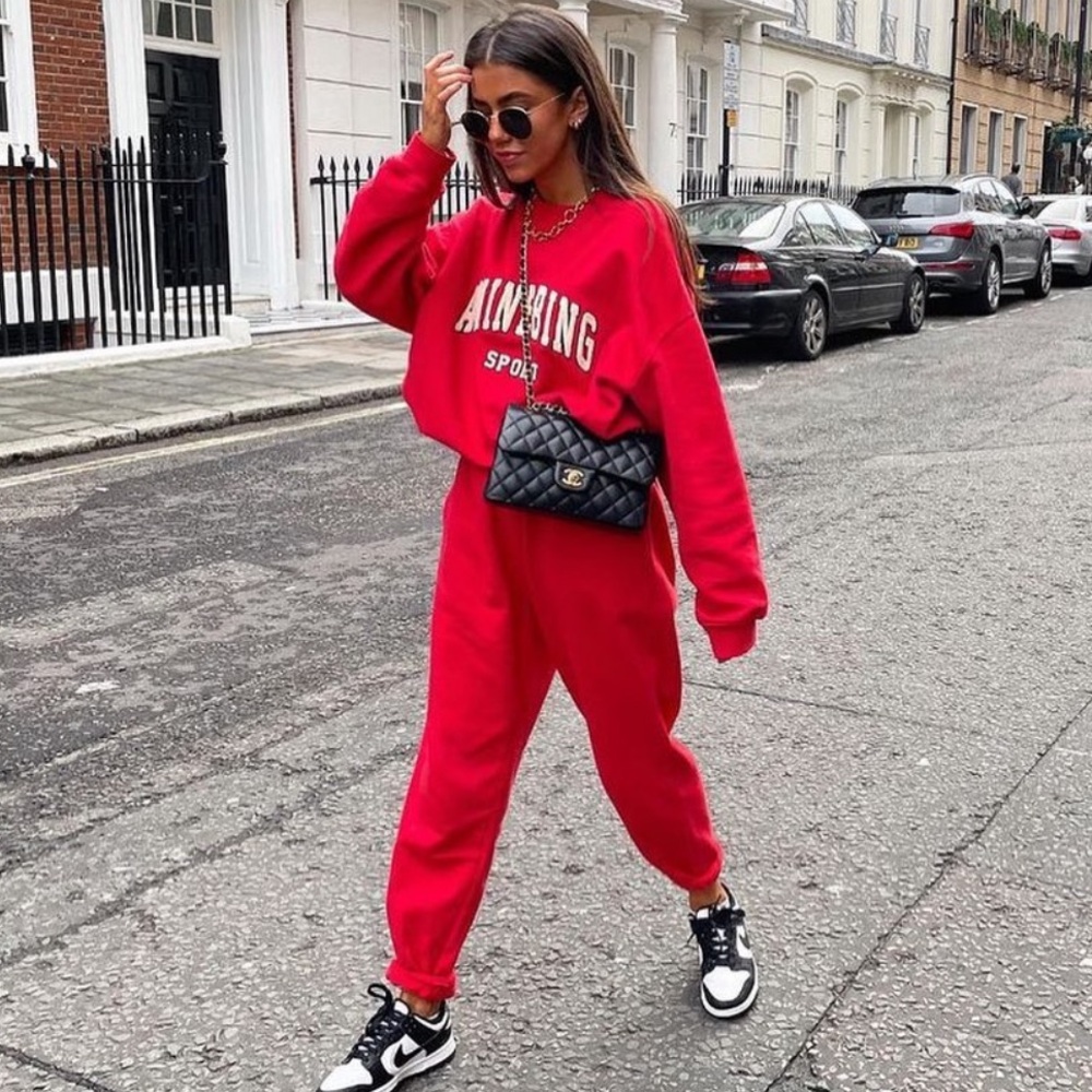 Anine Bing Sport Red Crewneck Sweatshirt and Sweatpants set